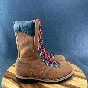 Vintage 70s Brown Tall Mountaineering Insulated Boots Red Laces Lug Sole Mens 10